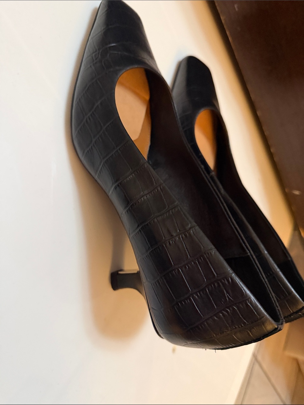 Donald J. Pliner Black Croc-Embossed Pointed-Toe Kitten Heels